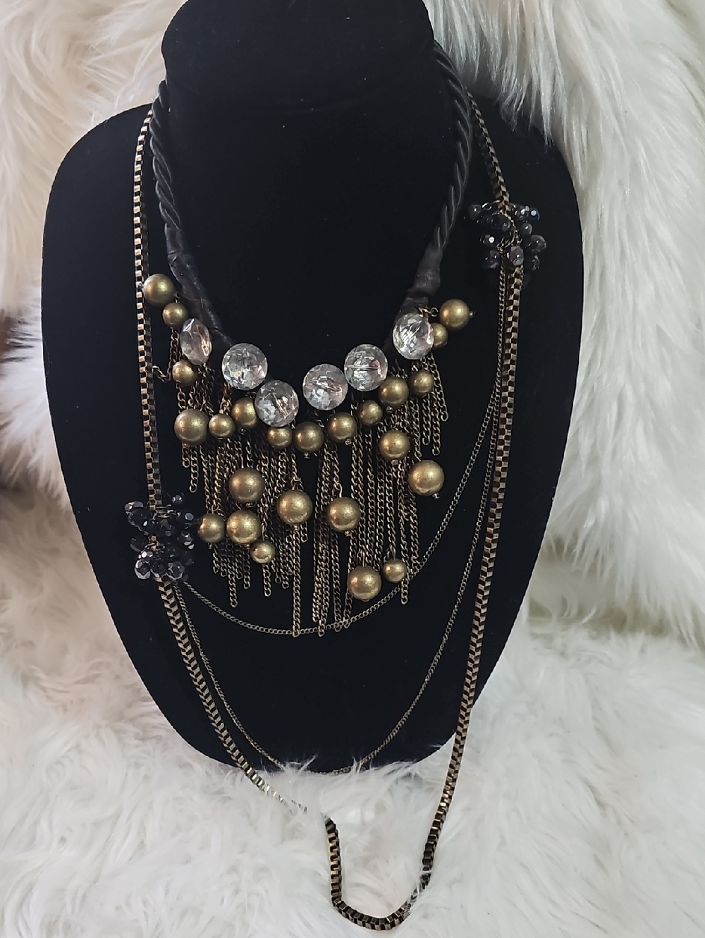 Lot Of 2 - Multi-Strand Bronze/Black Bead and Bronze Fringe  #102